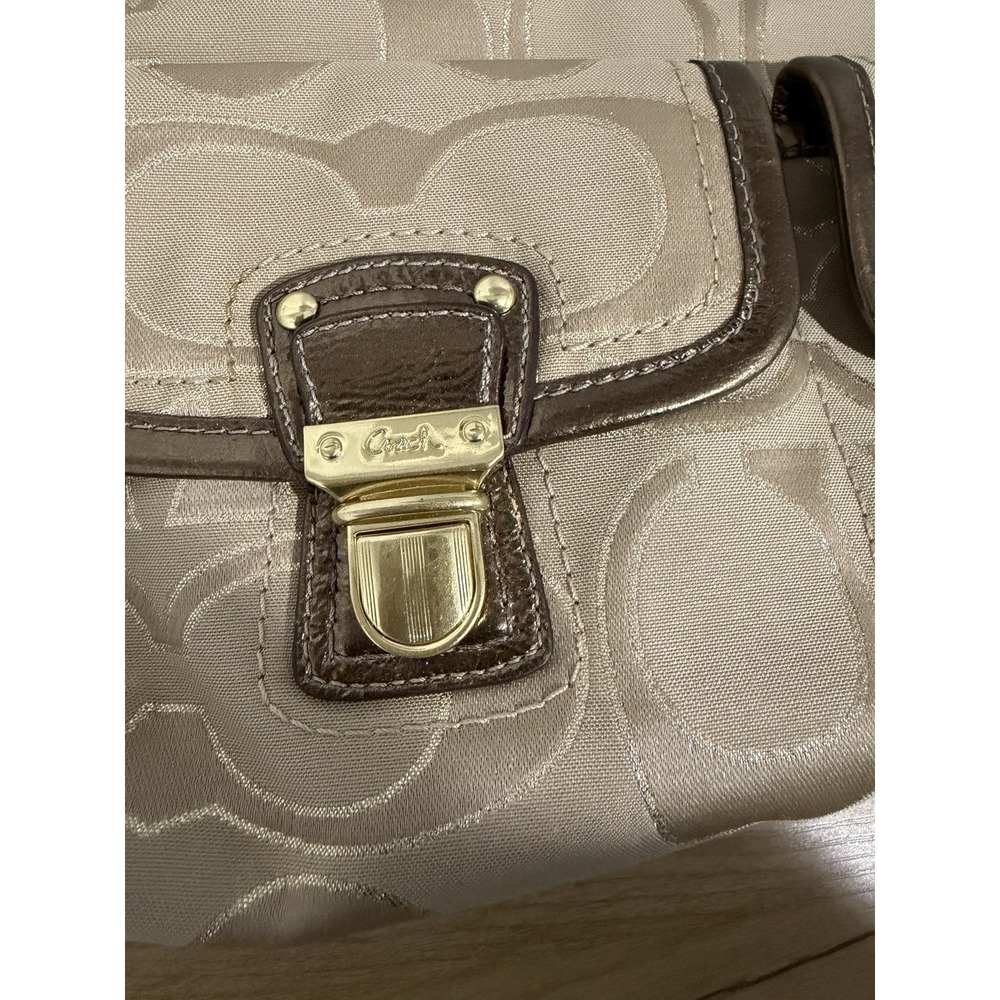 Coach Gold Tan Brown Poppy Signature Sateen Shoulder Bag 18980 Purse F - Picture 11 of 11